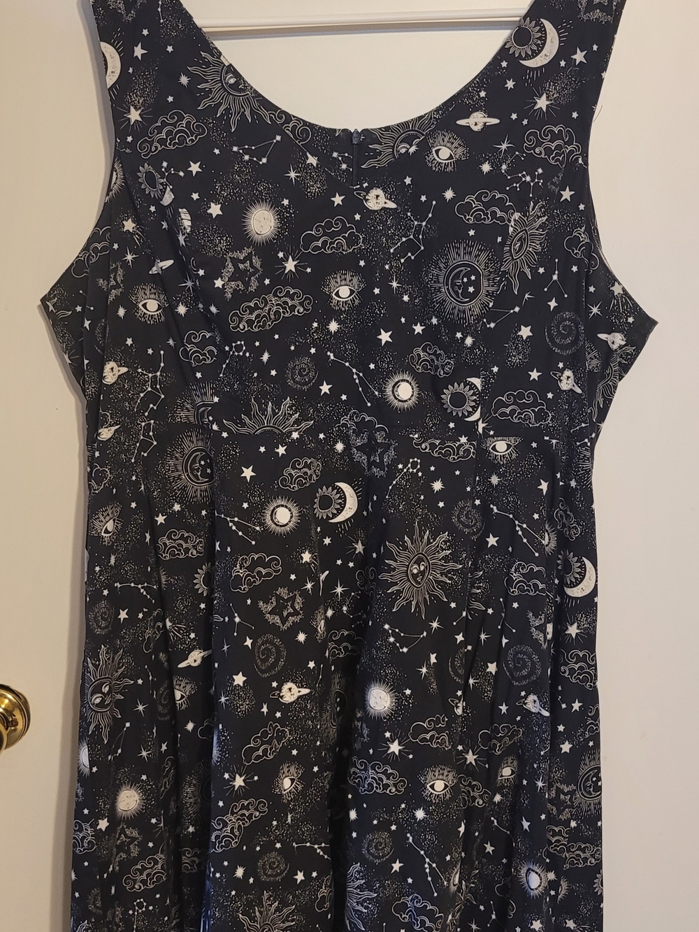 Eva Rose Black Celestial Star Moon Print Swing Dress Pockets Plus Size 3X